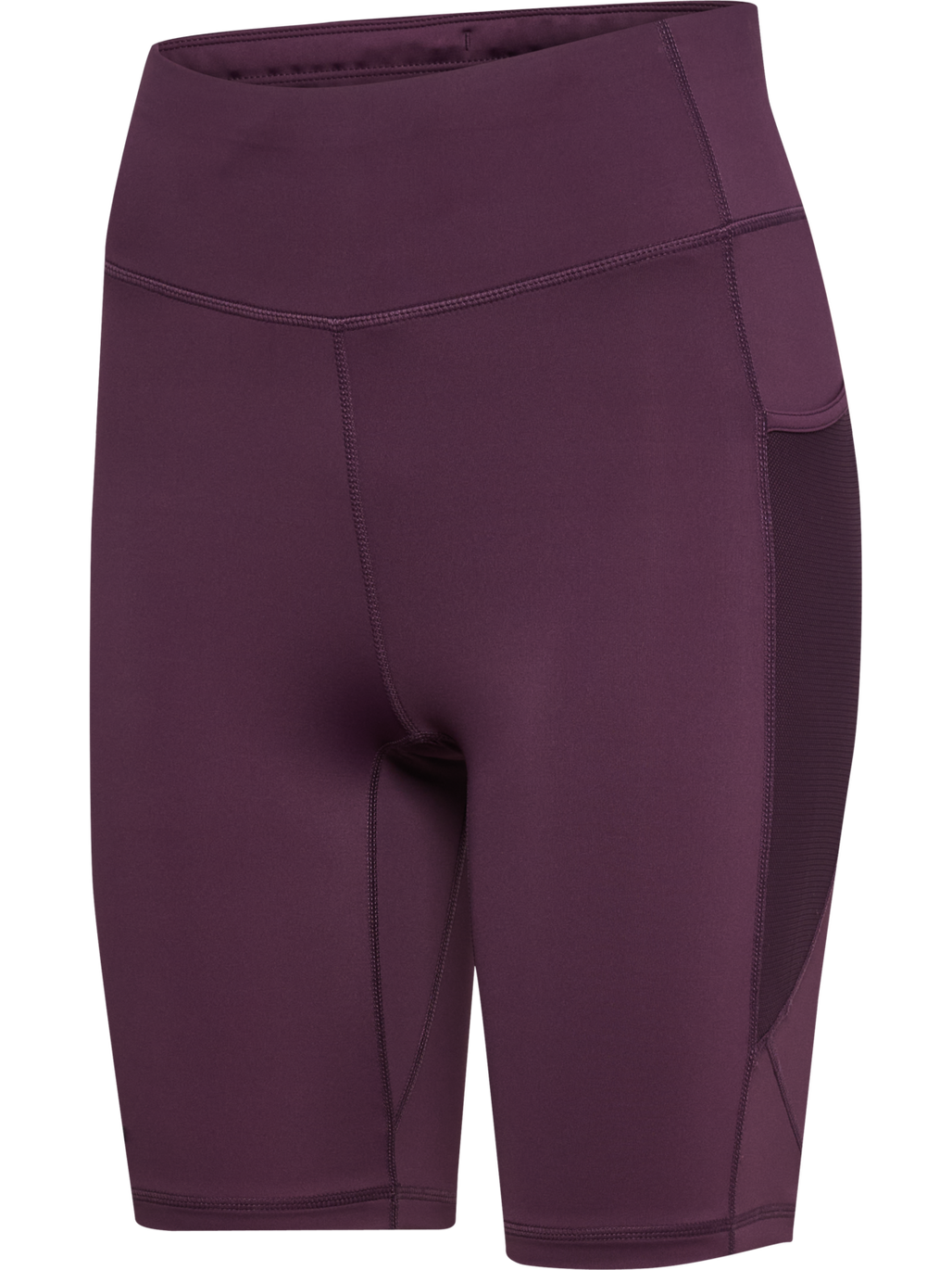 Women's plum high-waist short running tights, product shot
