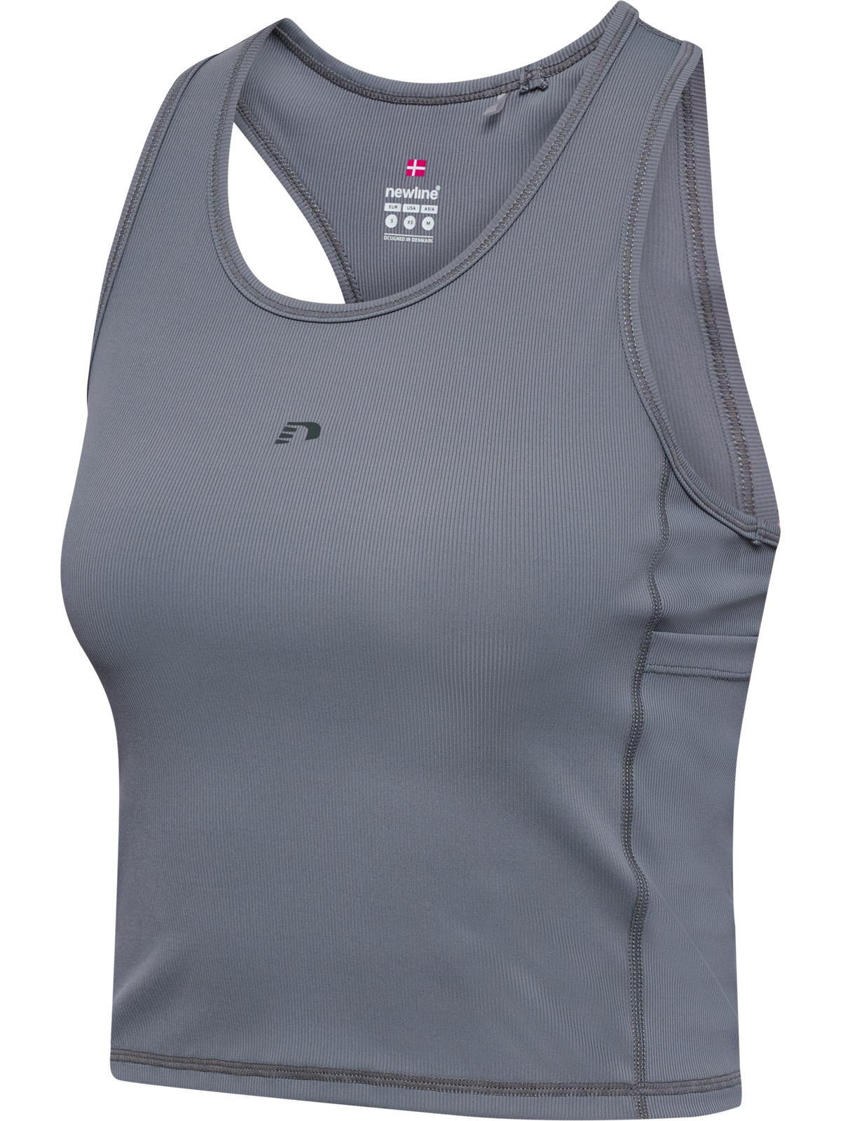 Grey rib training top, front product shot
