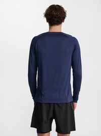 Men's long-sleeve running shirt in Black Iris, back view on model