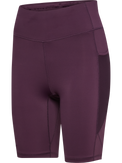 Women's plum high-waist short running tights, product shot