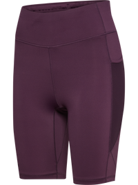 Women's plum high-waist short running tights, product shot