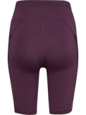 Women's plum high-waist short running tights, back product shot