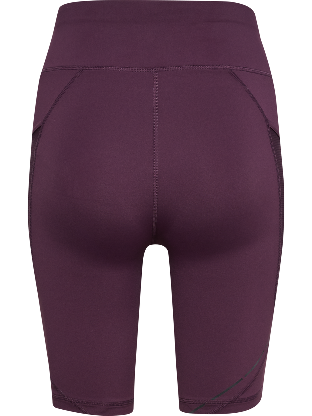 Women's plum high-waist short running tights, back product shot