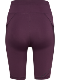 Women's plum high-waist short running tights, back product shot