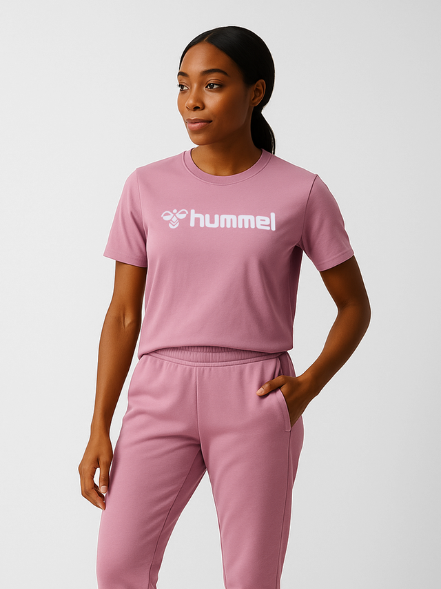 Women's lilac cotton t-shirt, front view on model