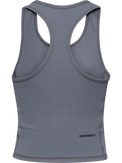 Grey rib training top, back product shot