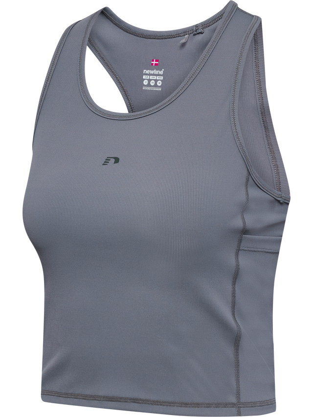 Grey rib training top, front product shot